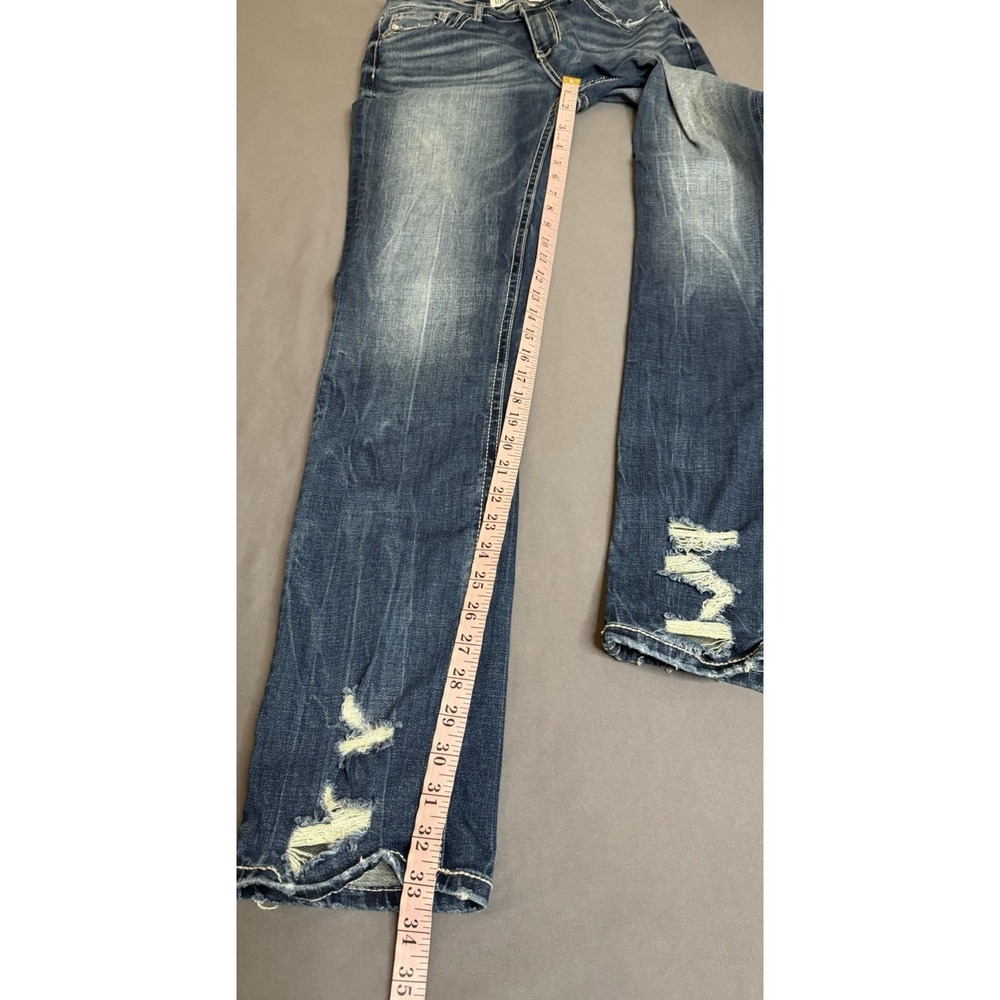 BKE Stella Jeans Womens 29X31.5  Dark Blue Mid Rise Slim Straight Leg Distressed - Picture 7 of 15